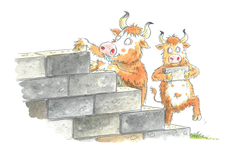 The bulls work (bulwark) very hard at building a giant defensive wall.